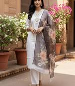 embroidered straight kurta set with pant & dupatta