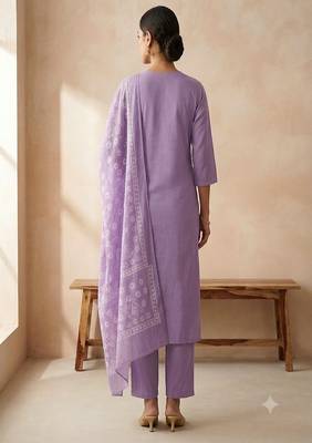 embroidered straight kurta set with pant & dupatta 2