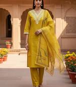 embroidered straight kurta set with pant & dupatta