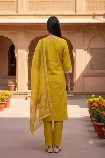 embroidered straight kurta set with pant & dupatta