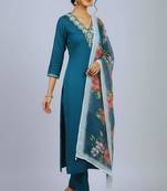 embroidered straight kurta set with pant & dupatta