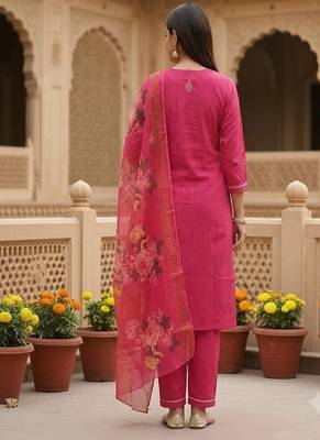 embroidered straight kurta set with pant & dupatta 2