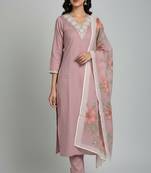 embroidered straight kurta set with pant & dupatta