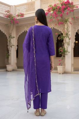 embroidered straight kurta set with pant & dupatta 2