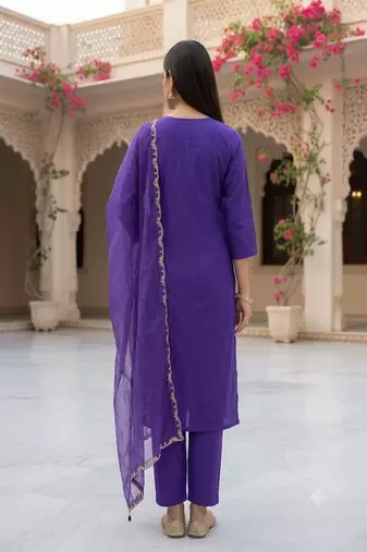 embroidered straight kurta set with pant & dupatta