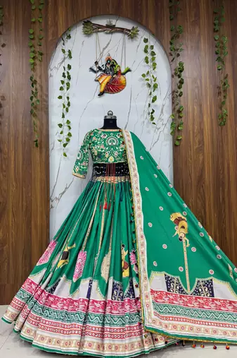 Green Kodi Navratri Lehenga Choli With Dupatta