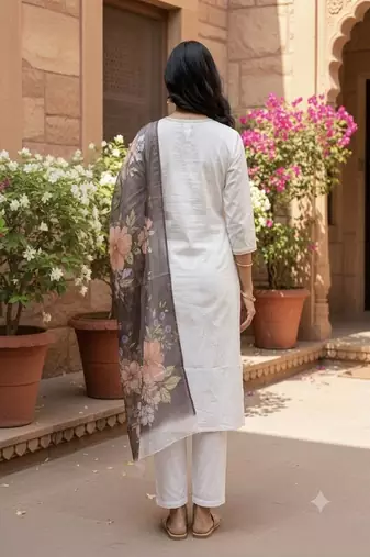 embroidered straight kurta set with pant & dupatta