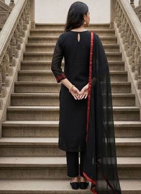 embroidered straight kurta set with pant & dupatta 2