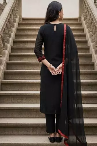 embroidered straight kurta set with pant & dupatta