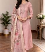 embroidered straight kurta set with pant & dupatta