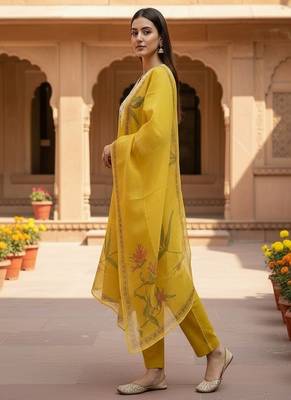 embroidered straight kurta set with pant & dupatta 3
