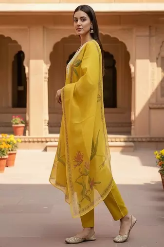 embroidered straight kurta set with pant & dupatta