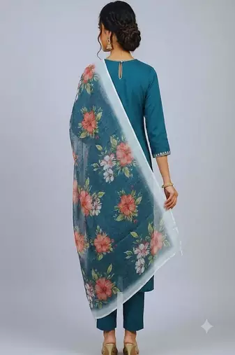 embroidered straight kurta set with pant & dupatta