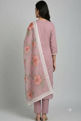 embroidered straight kurta set with pant & dupatta 2