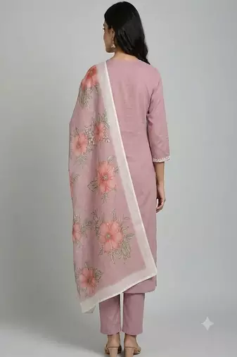 embroidered straight kurta set with pant & dupatta