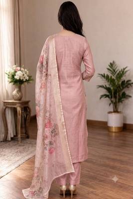 embroidered straight kurta set with pant & dupatta 2