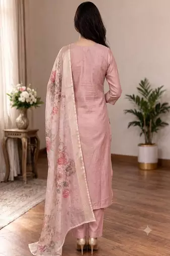 embroidered straight kurta set with pant & dupatta