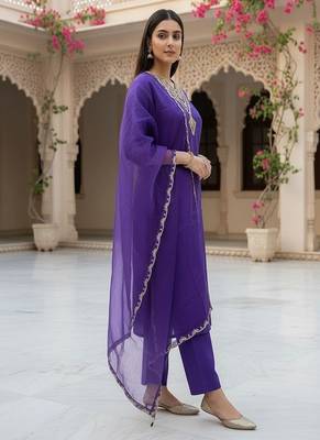 embroidered straight kurta set with pant & dupatta 4