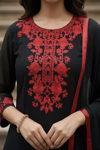 embroidered straight kurta set with pant & dupatta