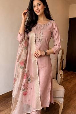 embroidered straight kurta set with pant & dupatta 3