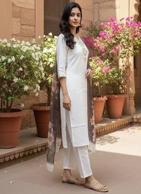 embroidered straight kurta set with pant & dupatta 4