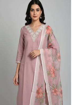 embroidered straight kurta set with pant & dupatta 3