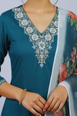 embroidered straight kurta set with pant & dupatta 4