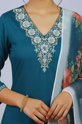 embroidered straight kurta set with pant & dupatta