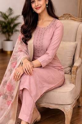embroidered straight kurta set with pant & dupatta 4