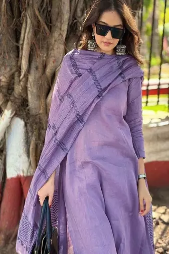 embroidered straight kurta set with pant & dupatta