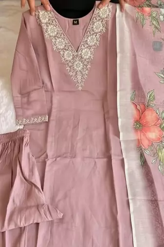 embroidered straight kurta set with pant & dupatta