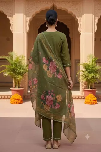embroidered straight kurta set with pant & dupatta