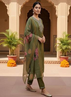 embroidered straight kurta set with pant & dupatta 3
