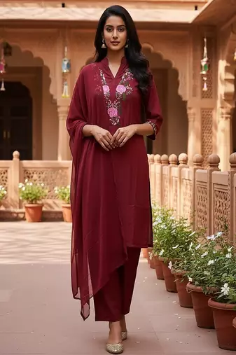 embroidered straight kurta set with pant & dupatta