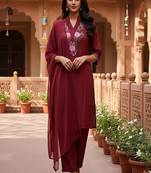 embroidered straight kurta set with pant & dupatta