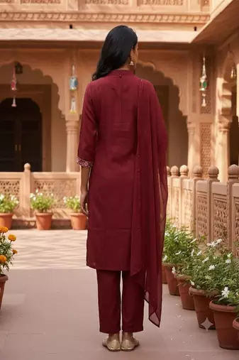 embroidered straight kurta set with pant & dupatta