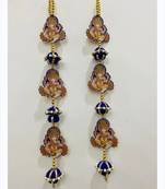 handmade lord ganesha door hanging decorative wall hanging blue pearl latkan toran for home decor (pack of 2)