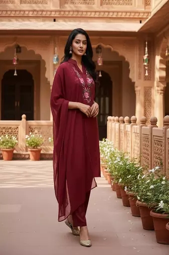 embroidered straight kurta set with pant & dupatta