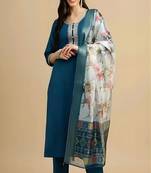 embroidered straight kurta set with pant & dupatta