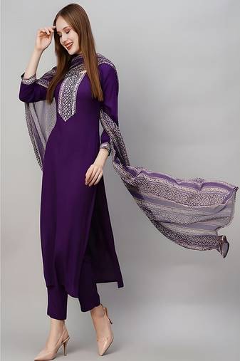 embroidered straight kurta set with pant & dupatta