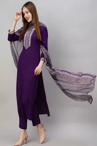 embroidered straight kurta set with pant & dupatta
