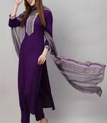 embroidered straight kurta set with pant & dupatta
