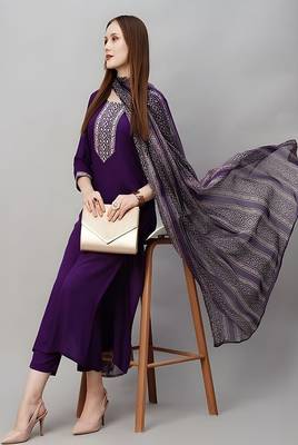 embroidered straight kurta set with pant & dupatta 3