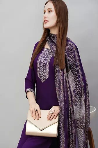 embroidered straight kurta set with pant & dupatta
