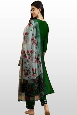 Women’s premium embroidered straight kurta set with pant & dupatta 2