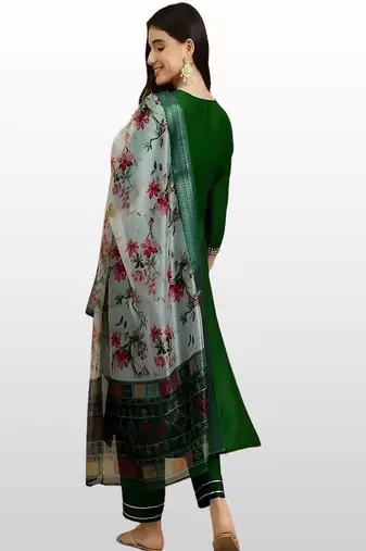 Women’s premium embroidered straight kurta set with pant & dupatta