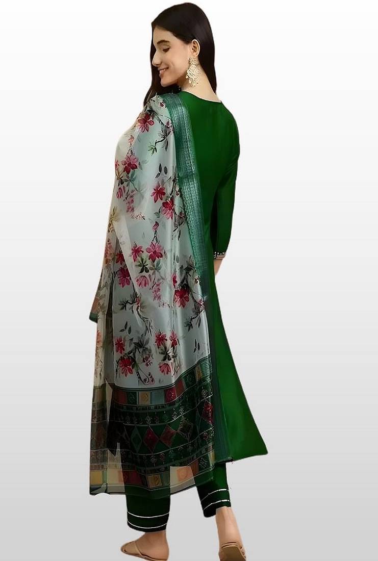 Women’s premium embroidered straight kurta set with pant & dupatta