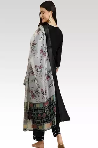 embroidered straight kurta set with pant & dupatta