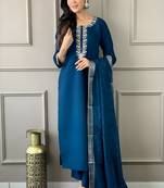embroidered straight kurta set with pant & dupatta