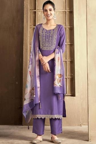 embroidered straight kurta set with pant & dupatta